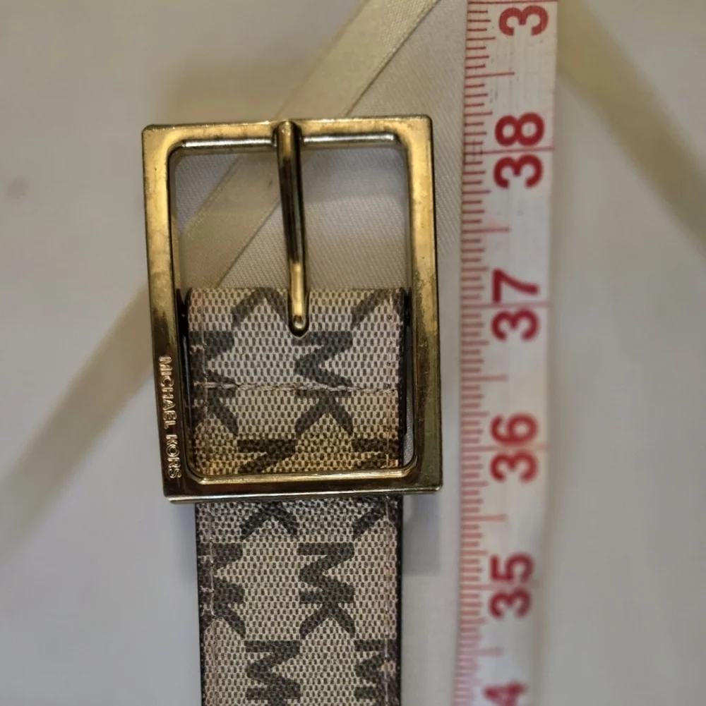 Michael Kors Monogram Belt with Gold Buckle Tan Brown